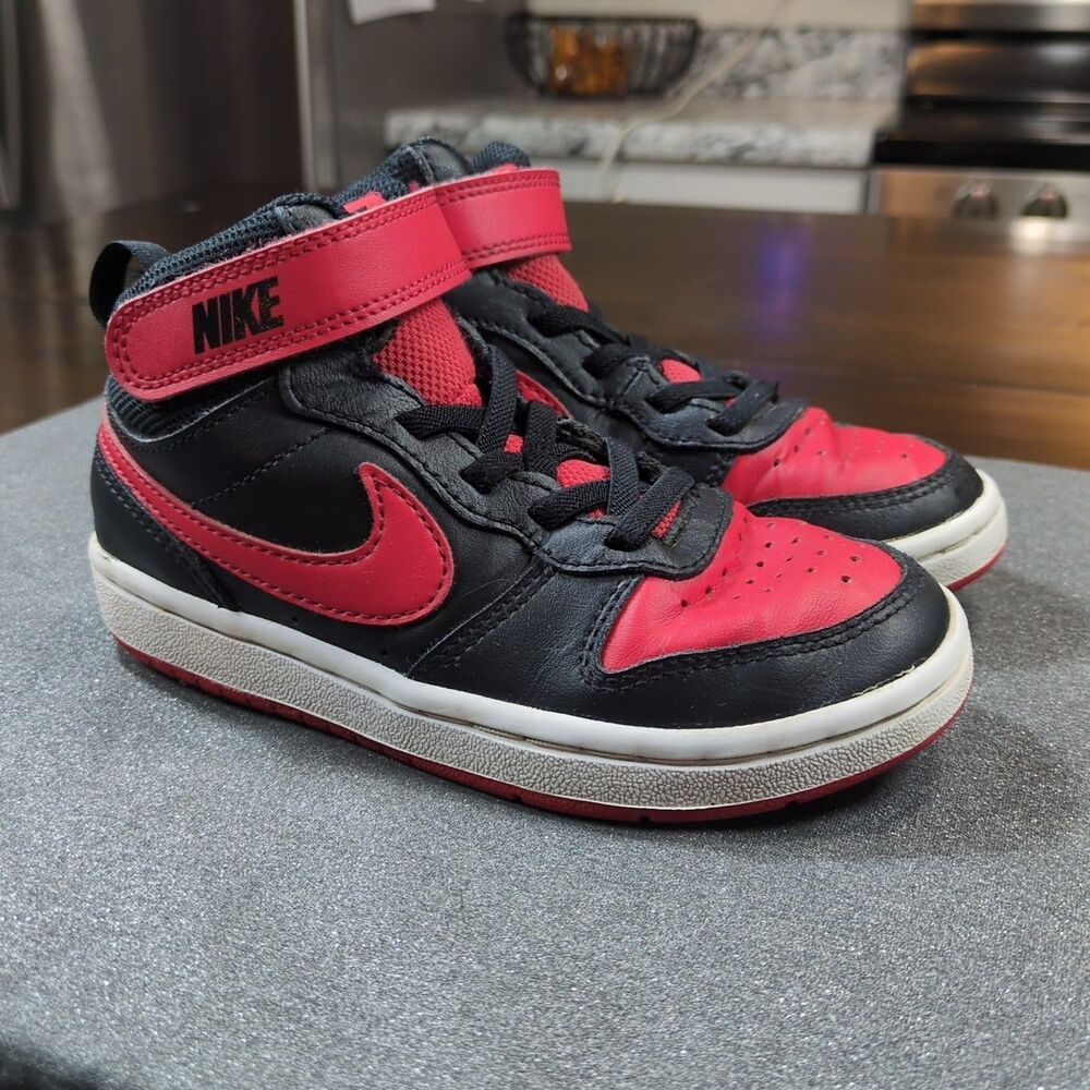 Nike Court Borough Black/Red Boys Size 11C Classic Sports Sneakers Activewear